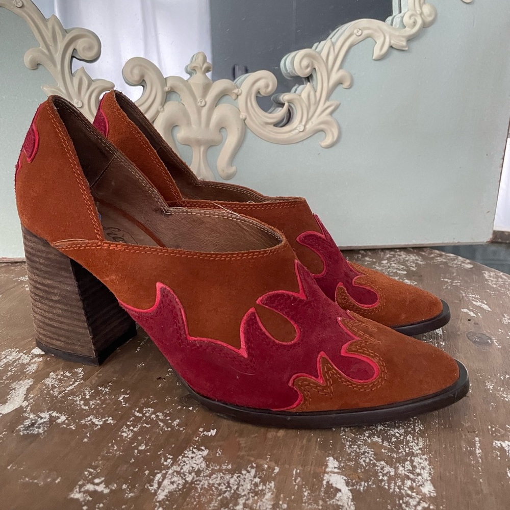 Free People Brown and Pink Suede Heeled Boots